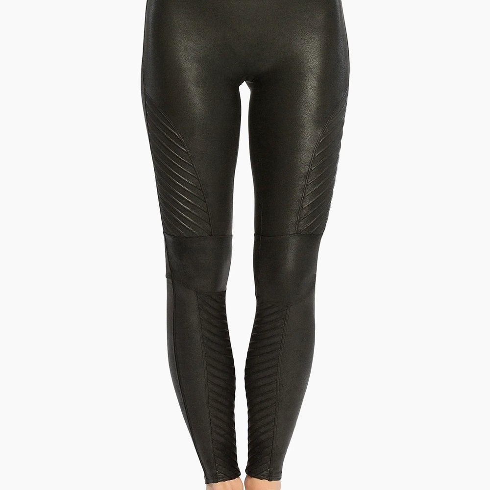 Faux leather moto leggings SPANX Glossy Black Shapewear 1x